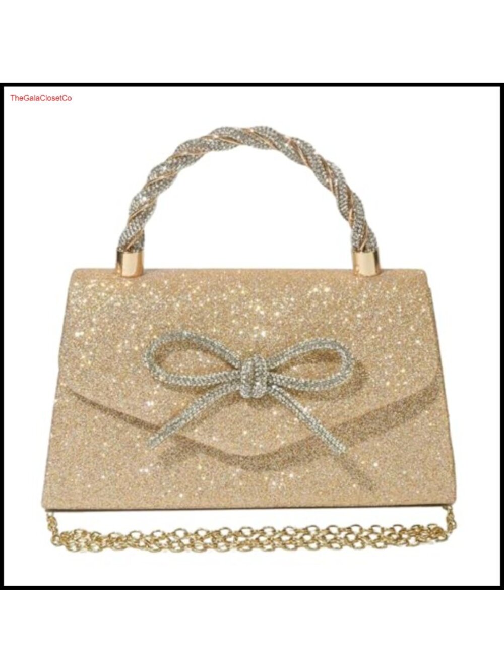 Sparkly Bow Clutch Rhinestone Evening Bag Round Handle Chain Strap